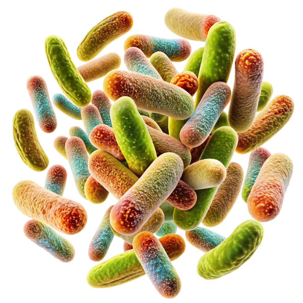 Microscopic View of a Cluster of Colorful Bacteria Cells png