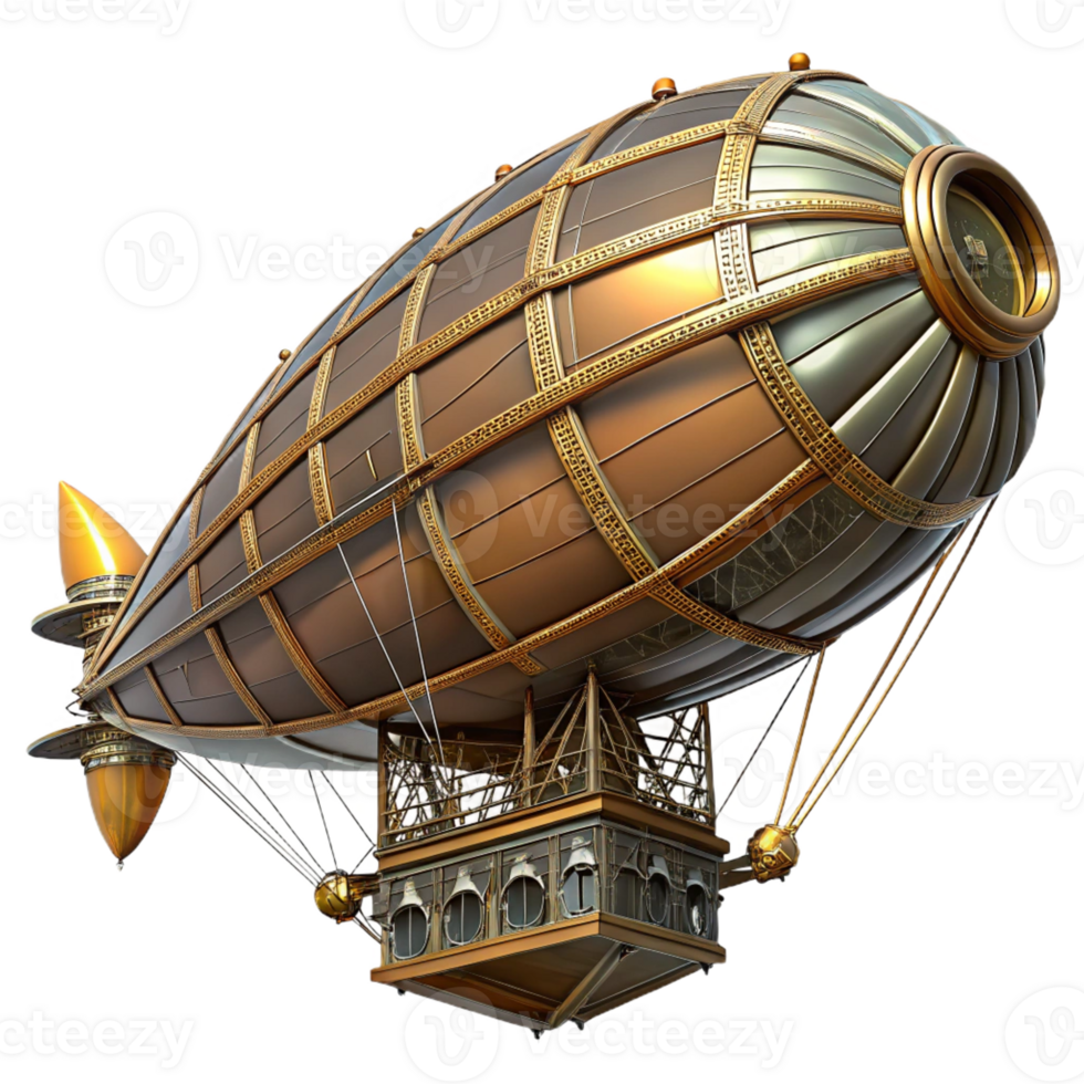 magnificent modern A steampunk zeppelin, massive and detailed, intricate framework, brightly lit, realistic style 4K png