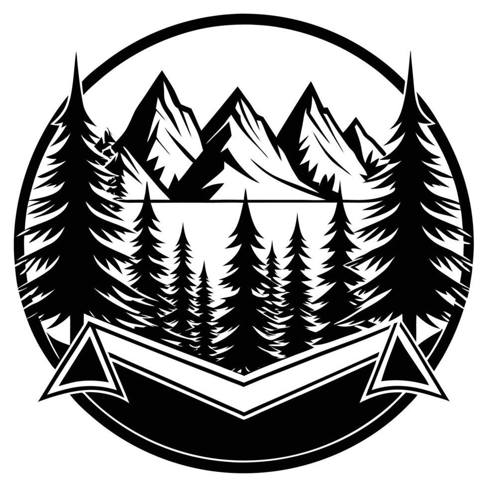 Isolated Silhouette of Majestic Forest and Mountains vector