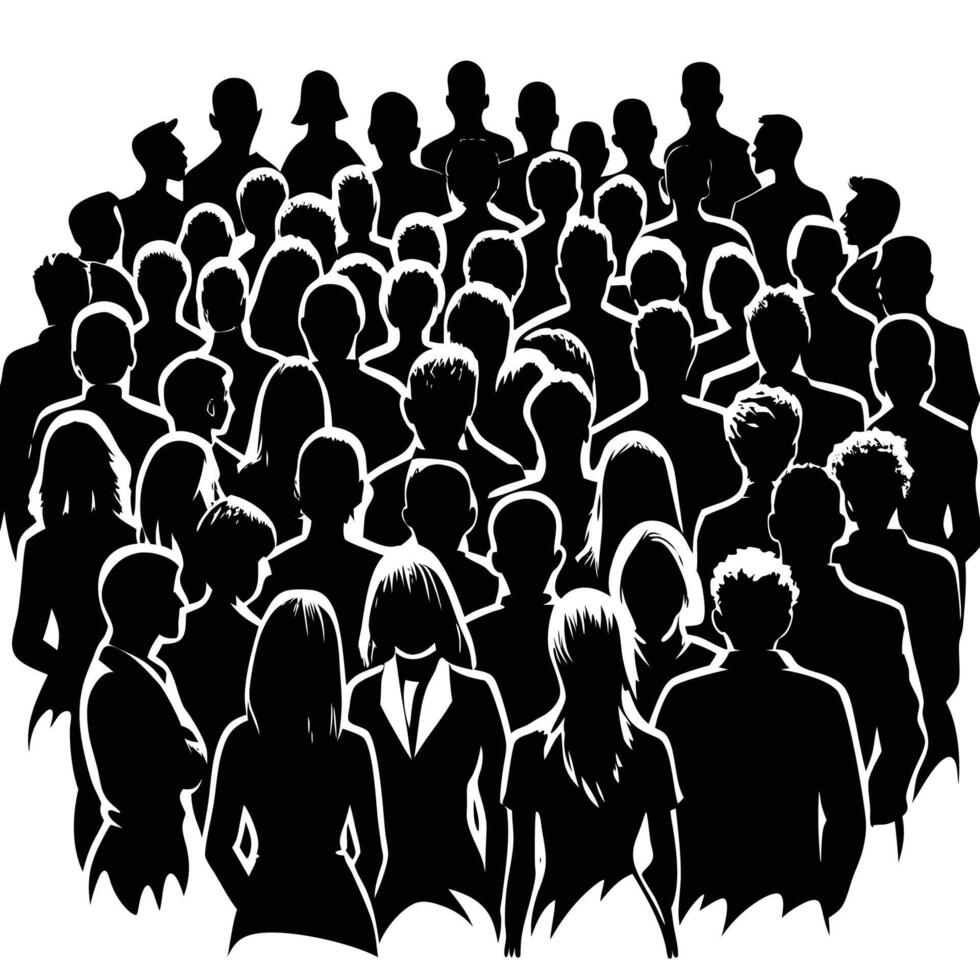 Crowd of People Silhouettes in Dynamic Poses Isolated on White Background vector