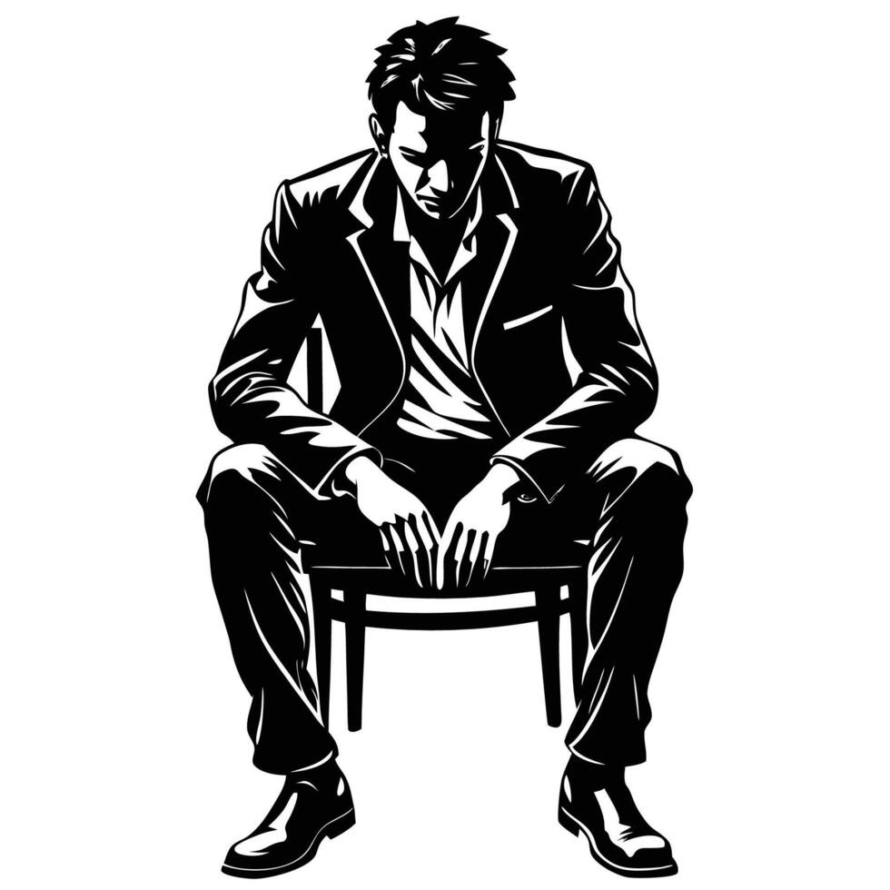 Silhouette of a Solitary Man Seated on a Chair in Black Format vector