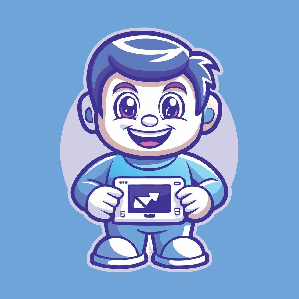 Gadget Themed Boy Mascot Driving a Futuristic Car vector