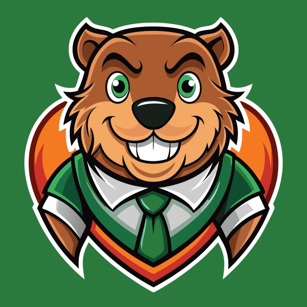 Cartoon Mascot Beaver Character with Wood Logo Design vector