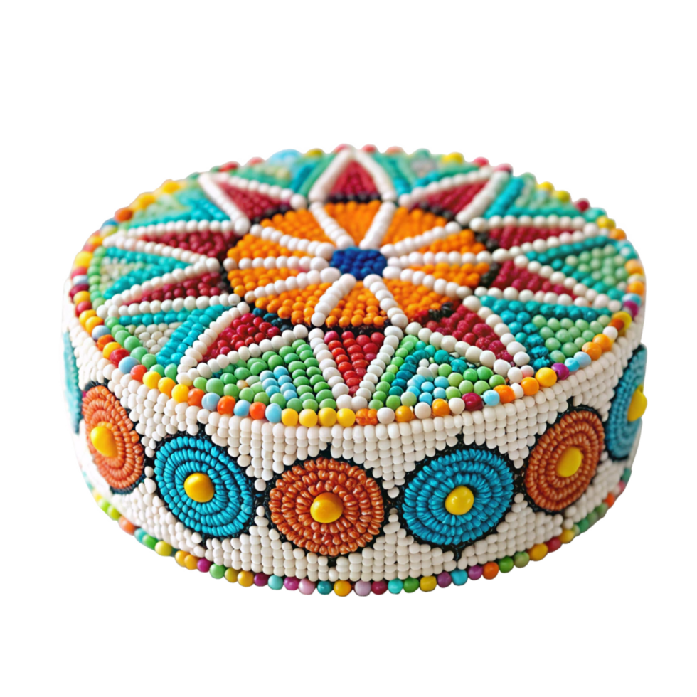 Stunning Handmade Beaded Circular Artwork with Vibrant Colors and Intricate Geometric Patterns png