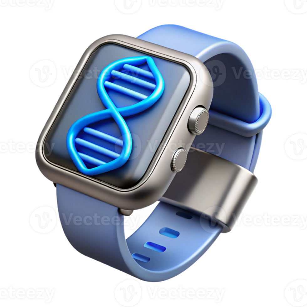 vibrant traditional A sleek, silver smartwatch displaying a complex DNA helix animation, lit by a cool, blue screen glow high resolution png
