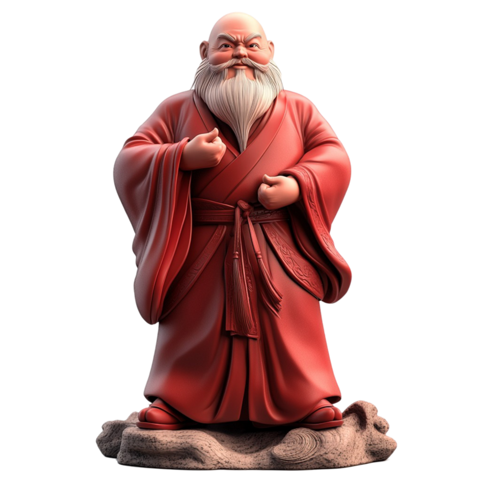 Red Laughing Buddha Statue on Transparent Background. png