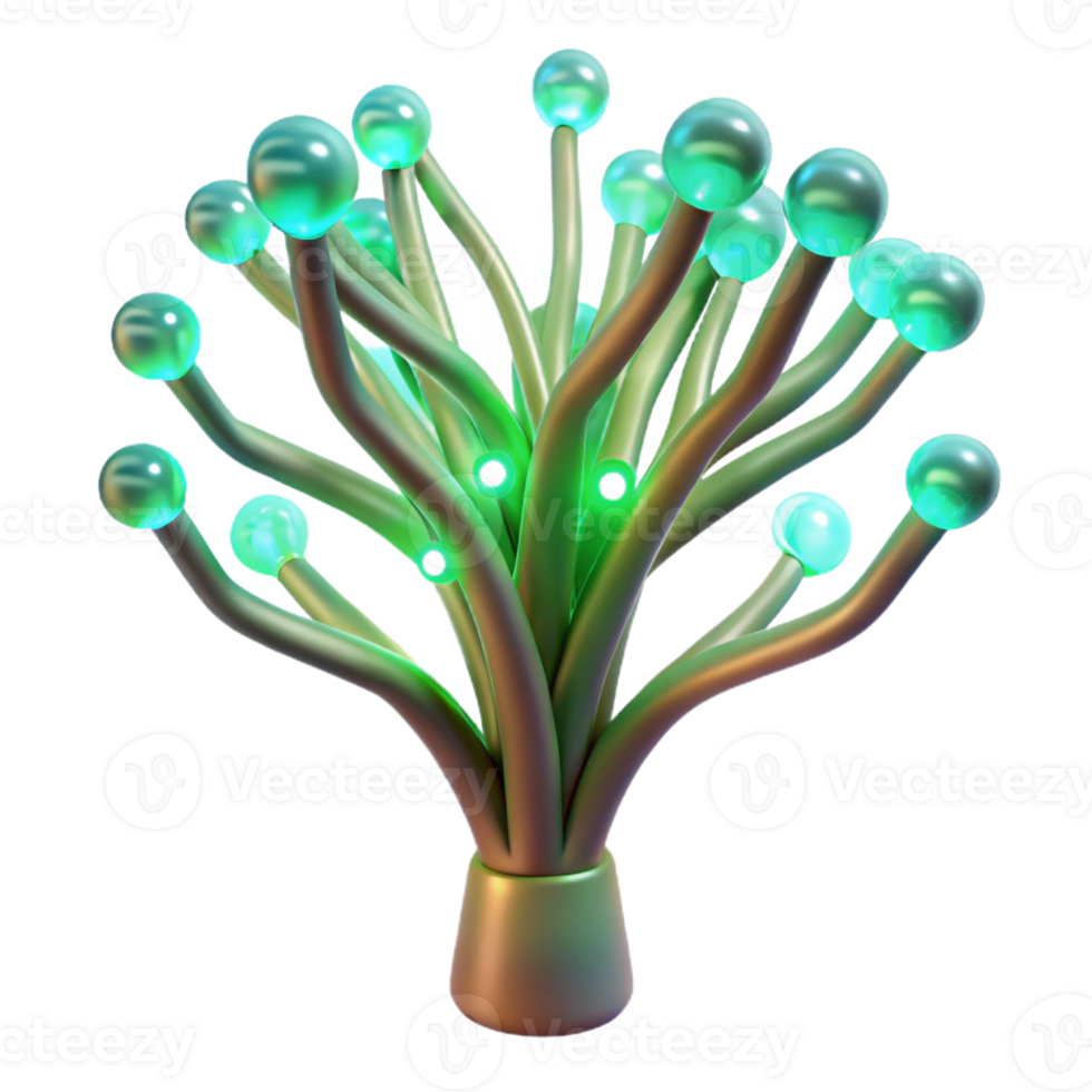 dramatic vintage A futuristic, bioluminescent tree with branches made of fiber optic cables, emitting a soft, green glow, in a surreal, fantasy style exclusive png