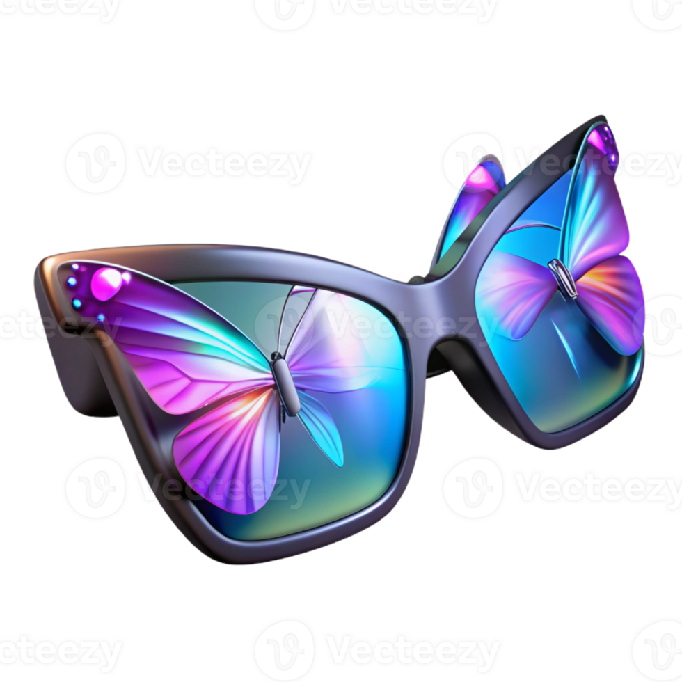 beautiful vintage A pair of augmented reality glasses displaying holographic butterflies, illuminated by a dynamic, ambient light high quality png