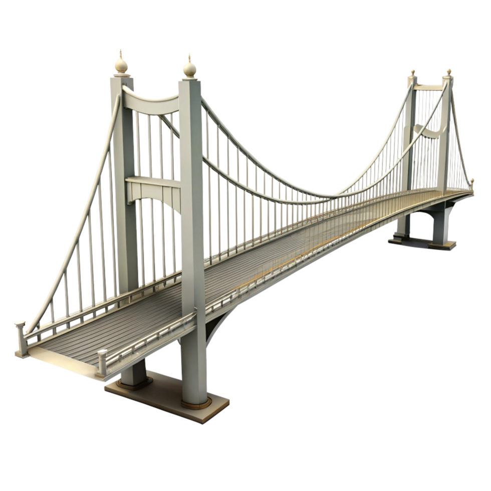 Elegant White Suspension Bridge 3D Model Render png