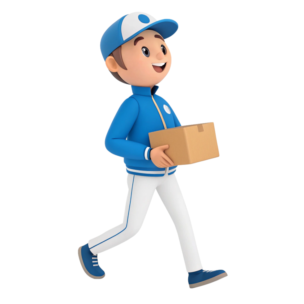 Happy Delivery Person Carrying Package in 3D Animation png