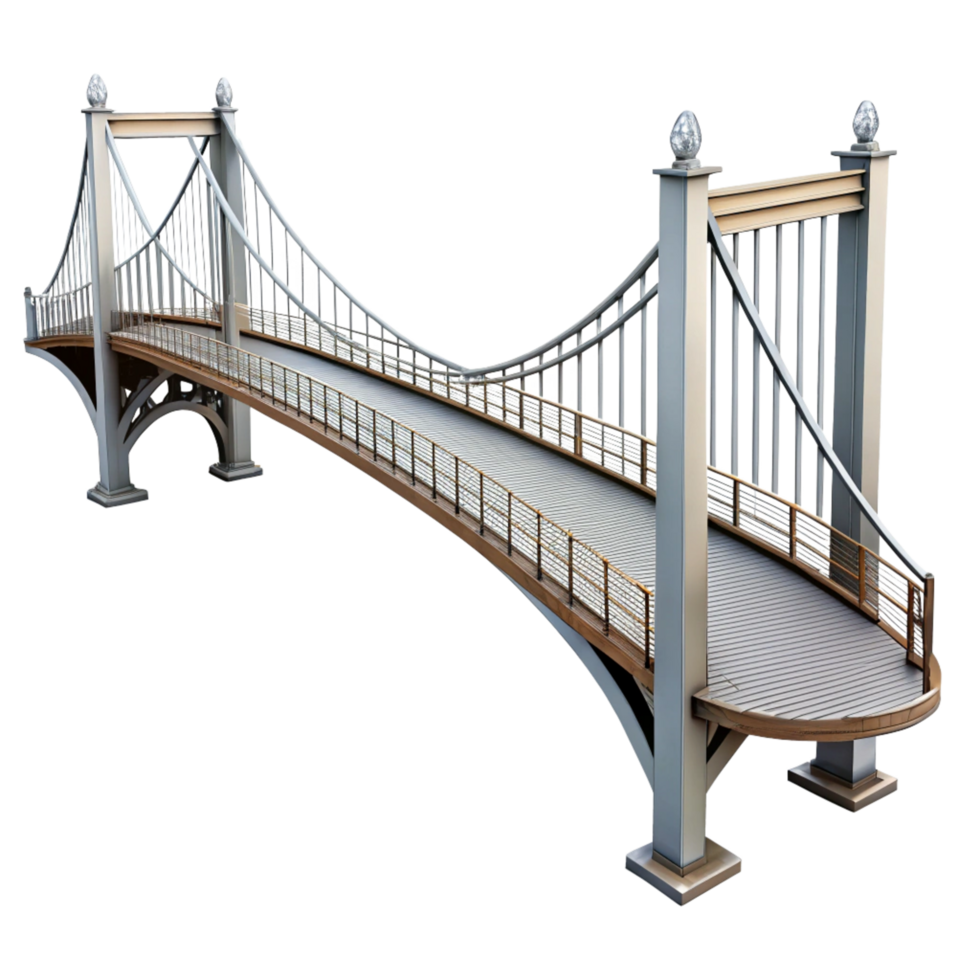 Elegant Modern Suspension Bridge Design 3D Model Rendering png
