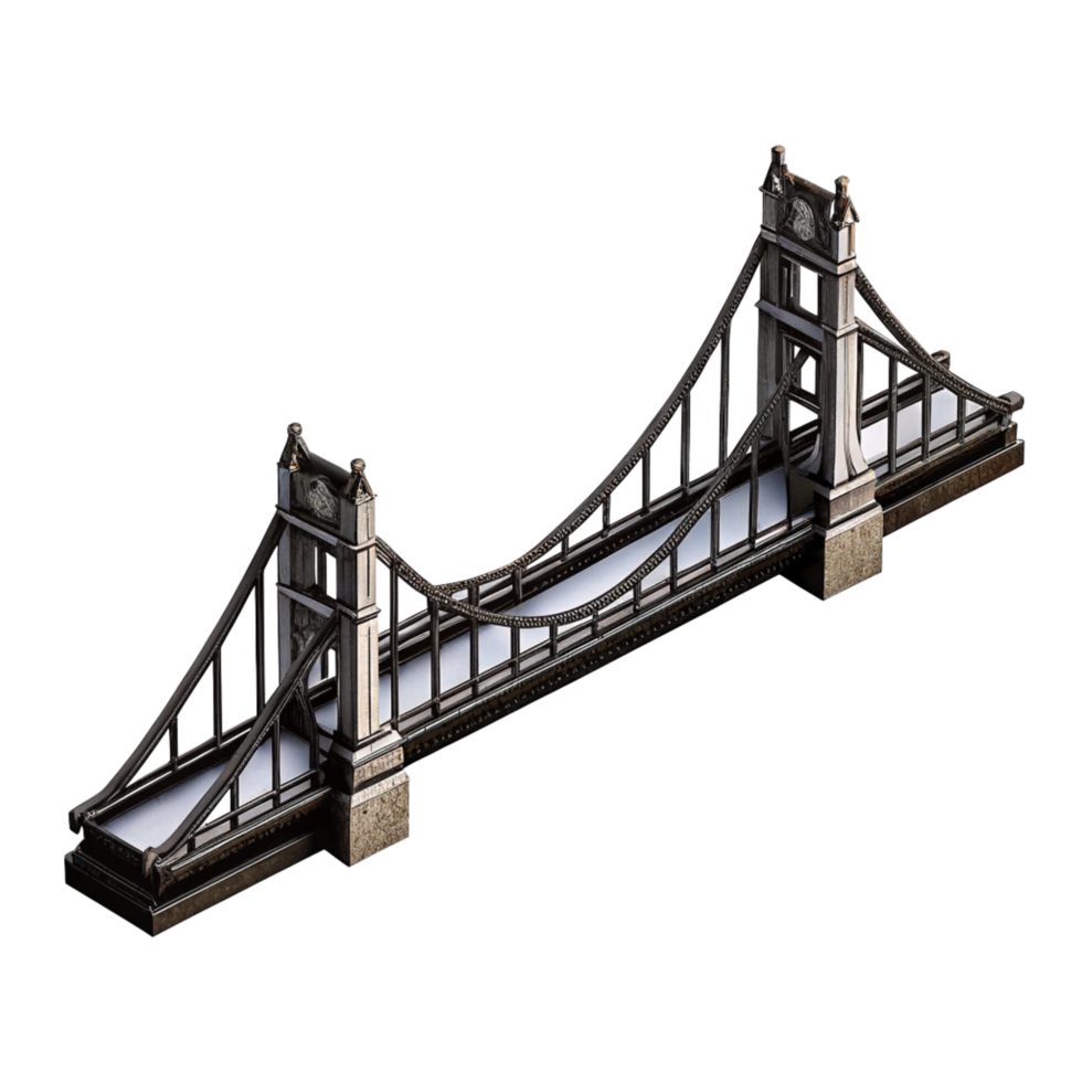Isometric 3D Model of a Historic Suspension Bridge with Elegant Towers and Detailed Design png