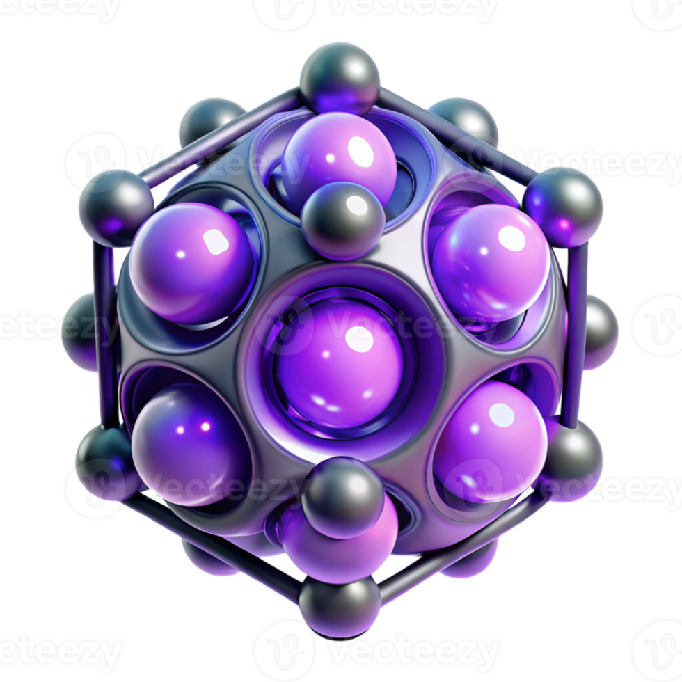 dramatic minimalist A quantum computer core composed of interconnected glowing orbs, illuminated by pulsating purple light, in an abstract, scientific style premium png
