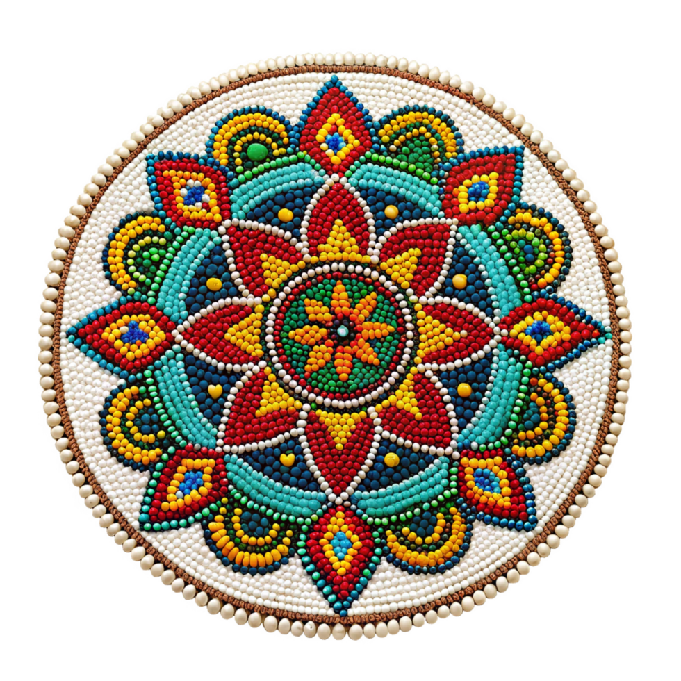 Vibrant Circular Beaded Mandala with Colorful Floral Pattern png