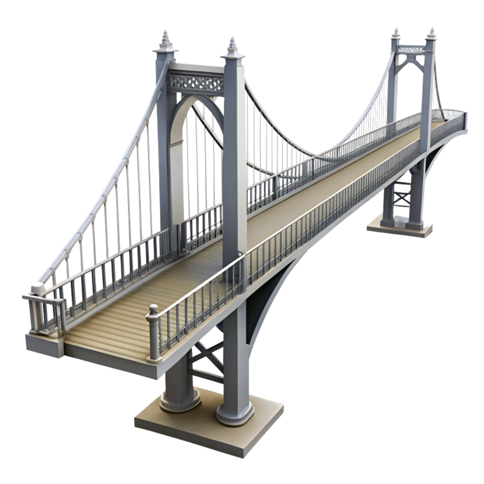 Detailed 3D Model of an Elegant Suspension Bridge with Ornate Details png