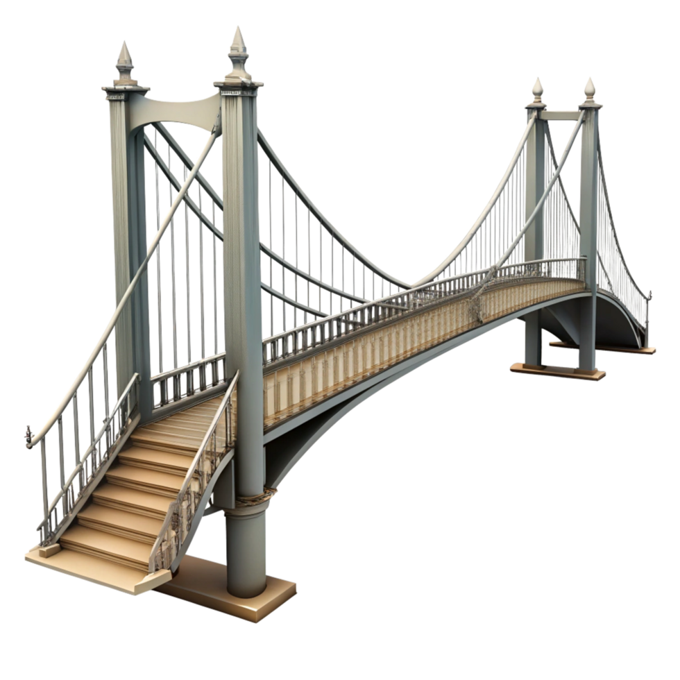 Elegant Suspension Bridge with Ornate Details and Staircase Access png