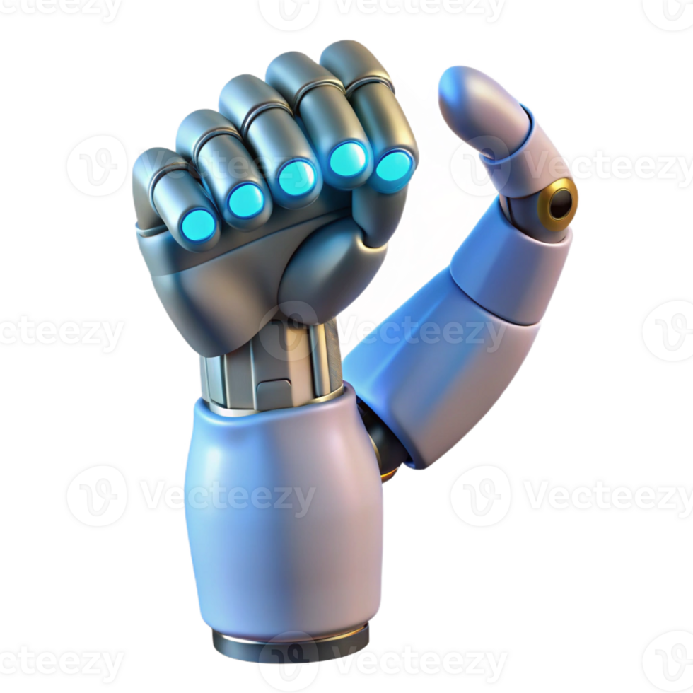 dramatic traditional A 3D printed prosthetic arm flexing its fingers, illuminated by a cool, studio light, in a realistic, anatomical style high quality png