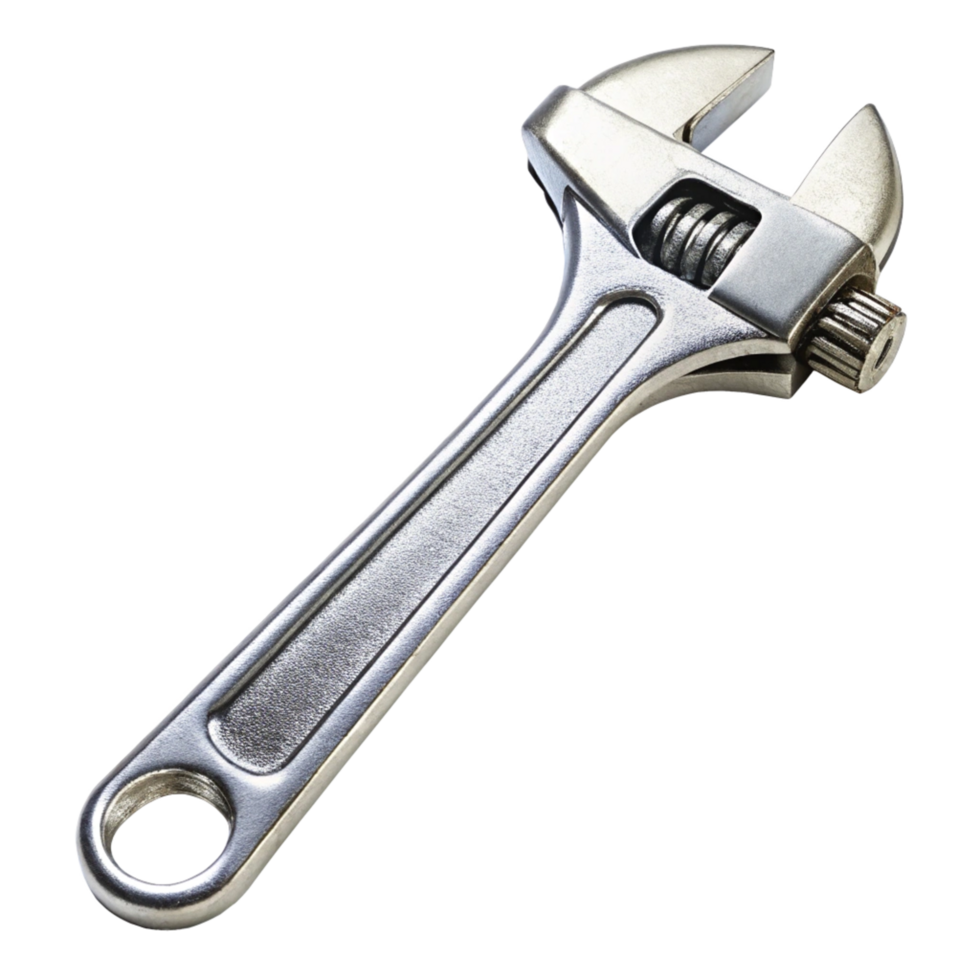 A Shiny Silver Adjustable Wrench Isolated on Black Background png