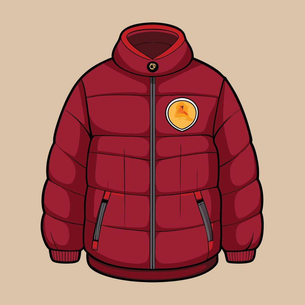 Opulent Winter Quilted Down Jacket in Bold Red with a Modern Touch vector