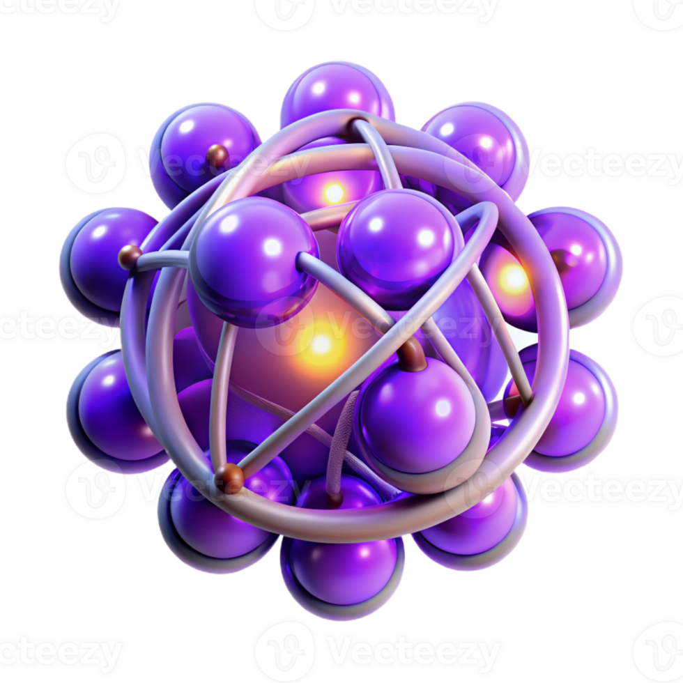 magnificent creative A quantum computer core composed of interconnected glowing orbs, illuminated by pulsating purple light, in an abstract, scientific style high quality png
