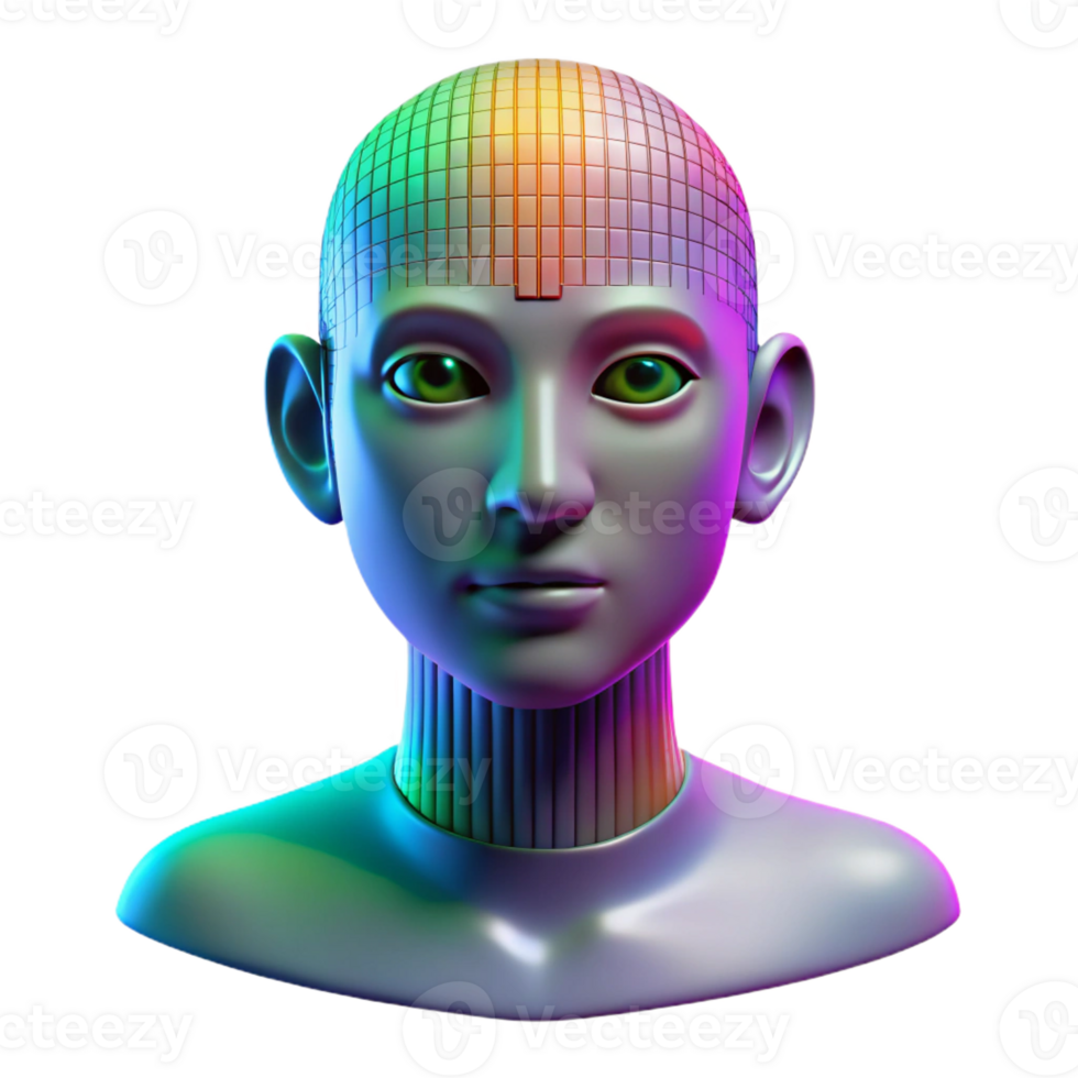 deslumbrante abstrato uma digital humano face composto do binário código, iluminado de uma mudando, arco Iris gradiente, dentro uma com falhas, cyberpunk estilo profissional png