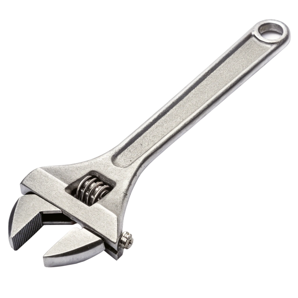 A highquality image of a silver adjustable wrench on a black background png