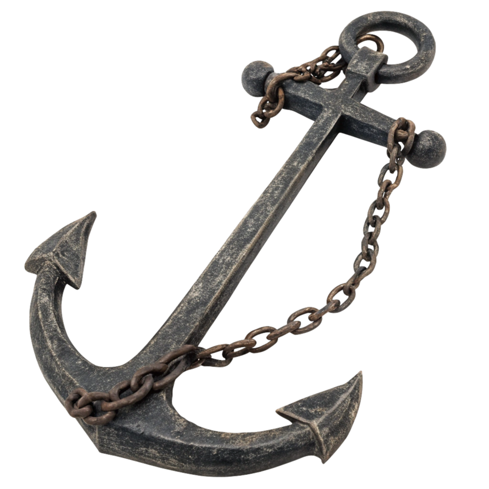 Weathered Metal Anchor with Rusted Chain Nautical Decor Maritime Artifact png