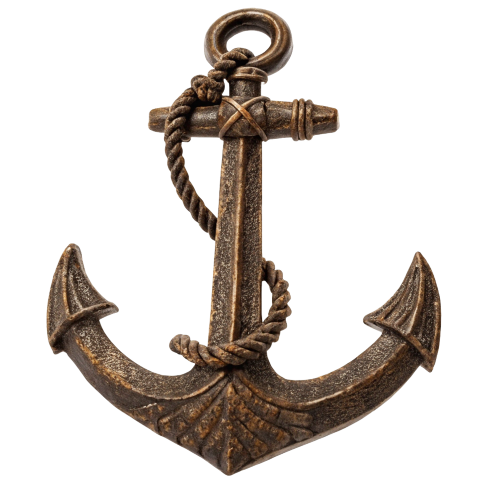 Antique Brown Decorative Anchor with Rope Detail Nautical Maritime Ocean Theme png