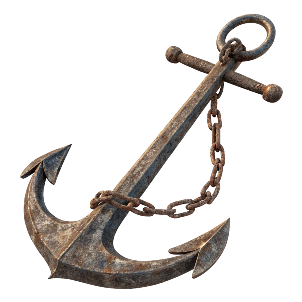 A Rusty Old Ship Anchor with Chain on Black Background png