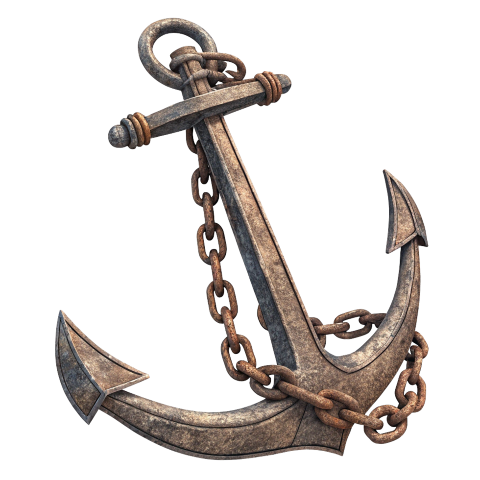 A Rusty Old Ship Anchor with Heavy Chain on Black Background png