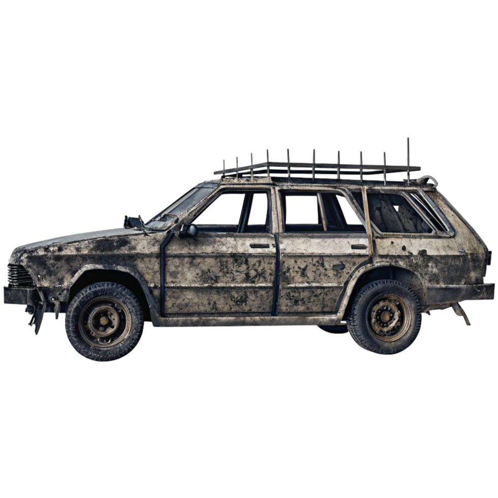 Post Apocalyptic Rusty Dirty Vehicle Station Wagon 3D Render png