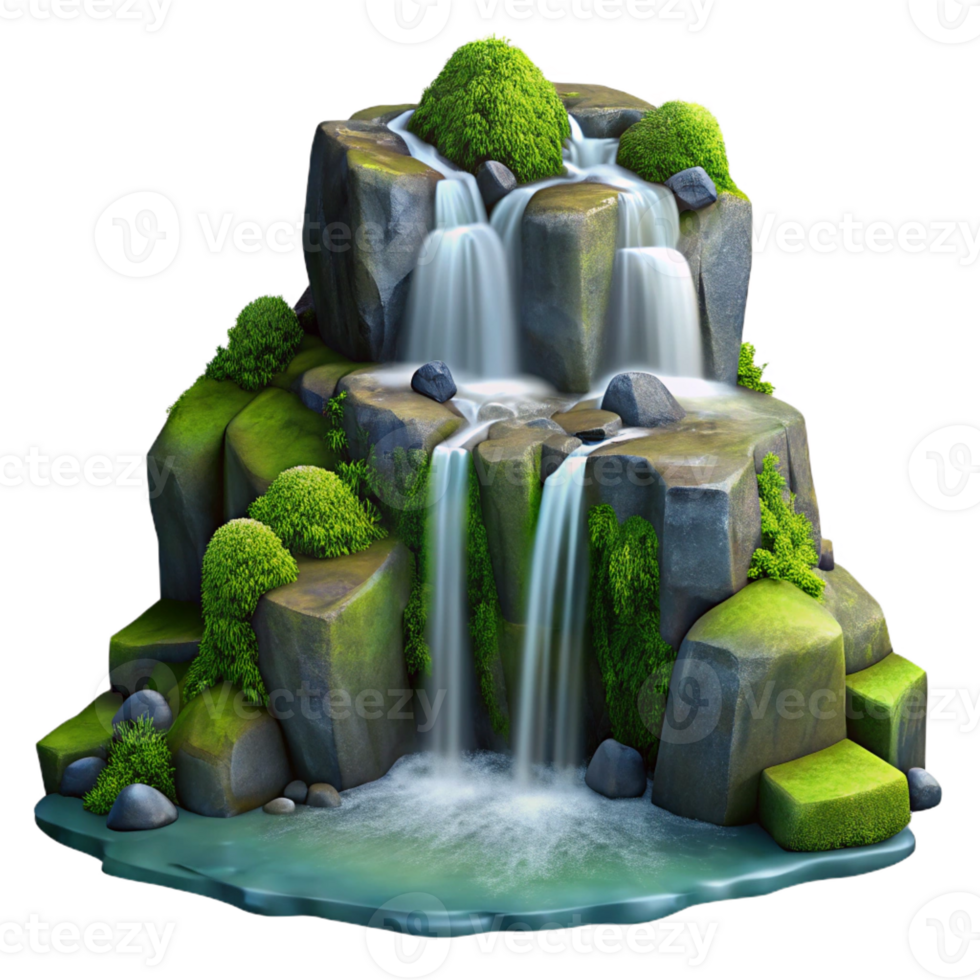 vibrant vintage A cascading waterfall flowing over mossy rocks, long exposure photography, ethereal lighting original png
