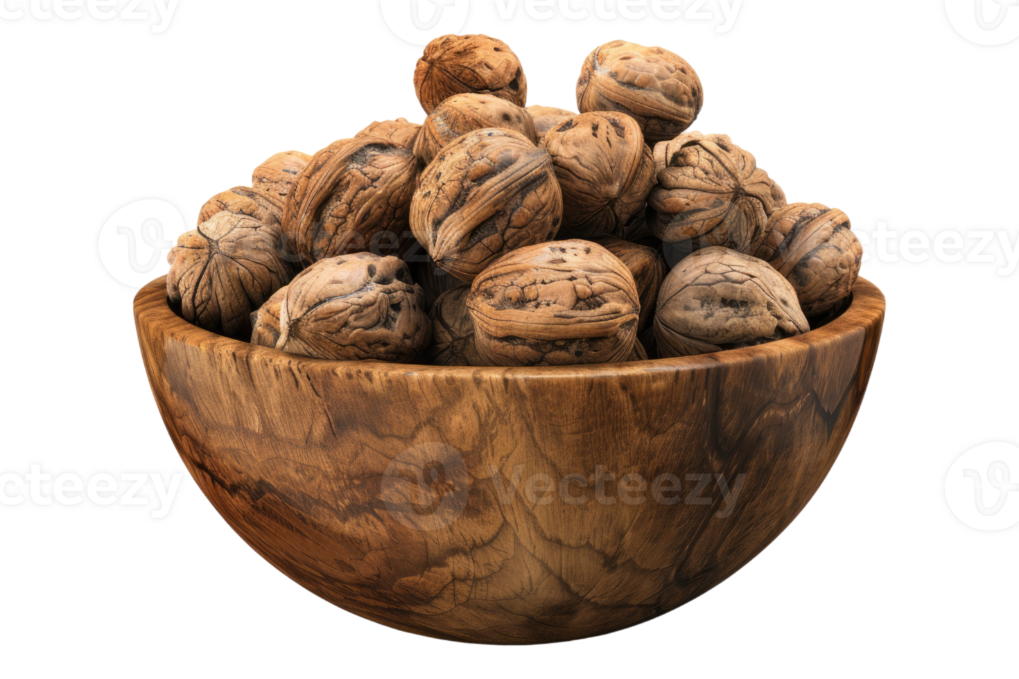Bowl of whole walnuts on transparent background png