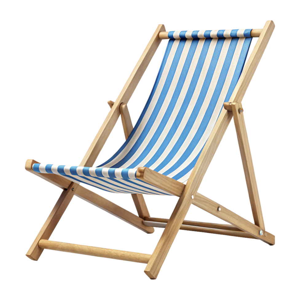 Classic Striped Wooden Deck Chair for Relaxation and Outdoor Leisure png