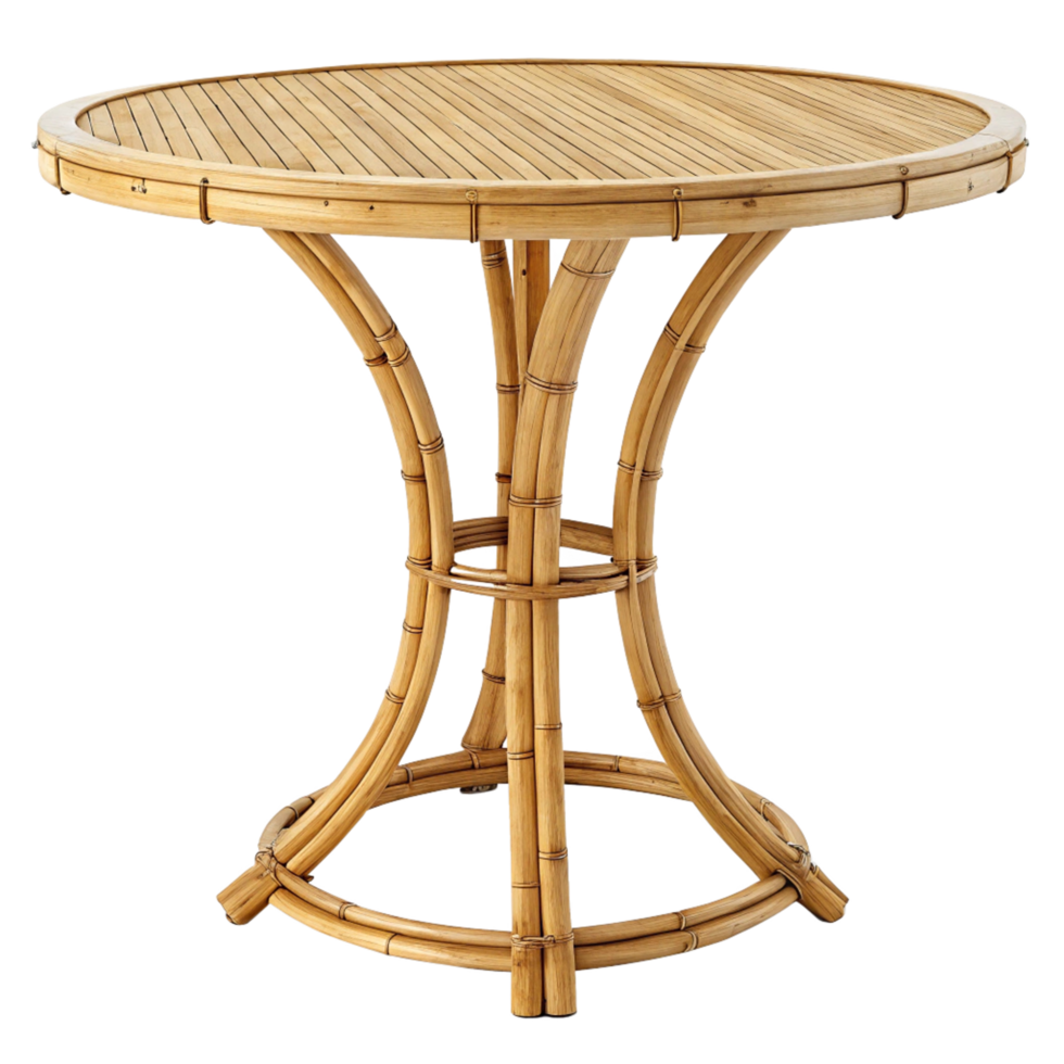 Elegant Round Rattan Bamboo Table for Patio or Indoor Use png