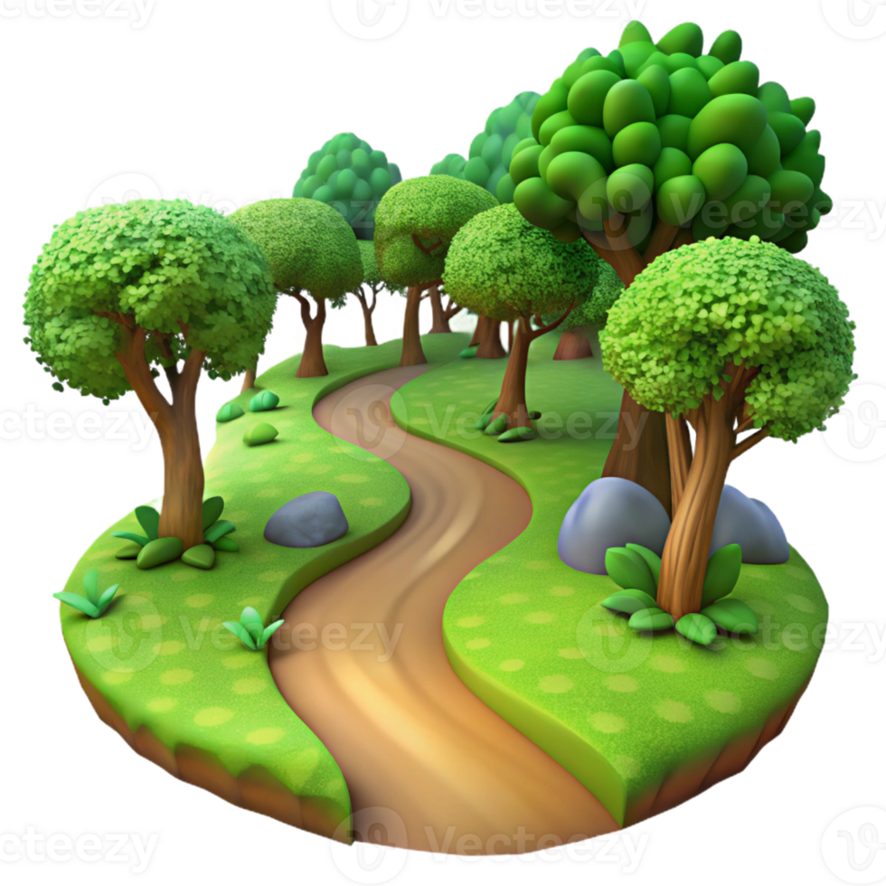 wonderful traditional A winding dirt path through a lush green forest, dappled sunlight, painterly style exclusive png