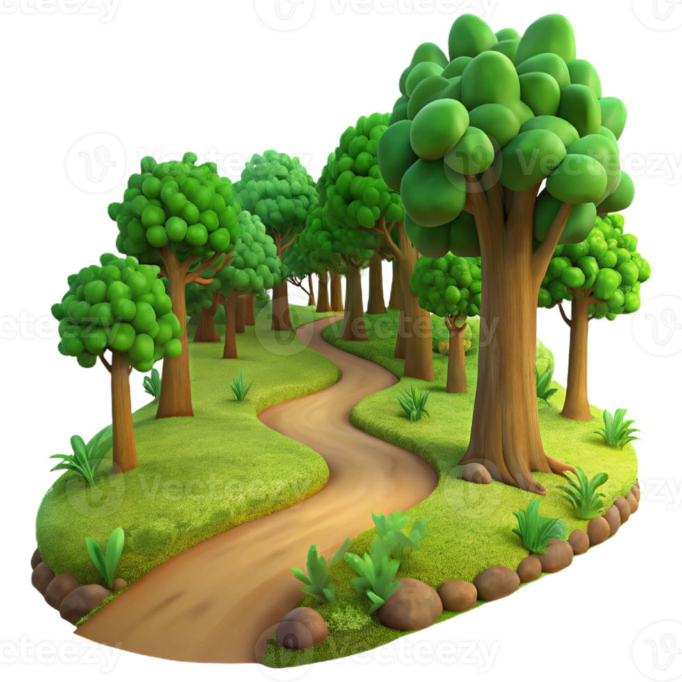 dramatic contemporary A winding dirt path through a lush green forest, dappled sunlight, painterly style exclusive png