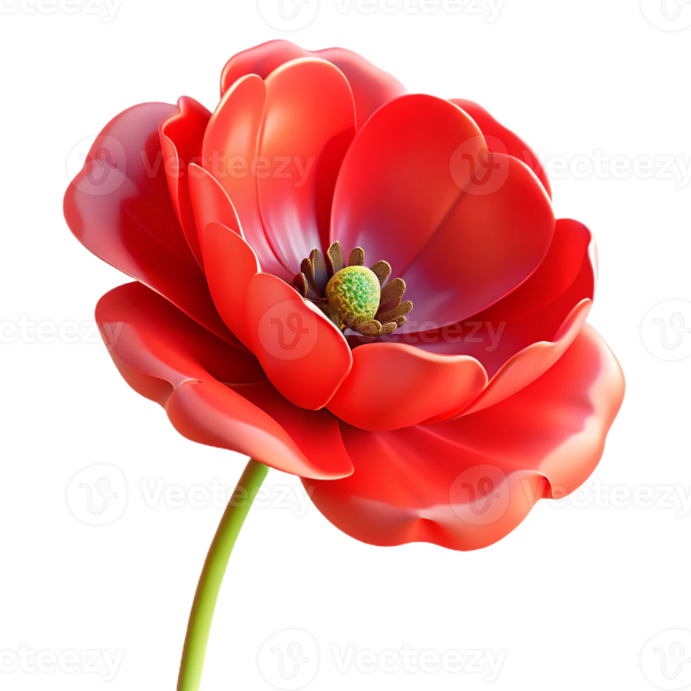 vibrant contemporary A single, open poppy flower, vibrant red, with delicate petals, backlit, painterly style 4K png
