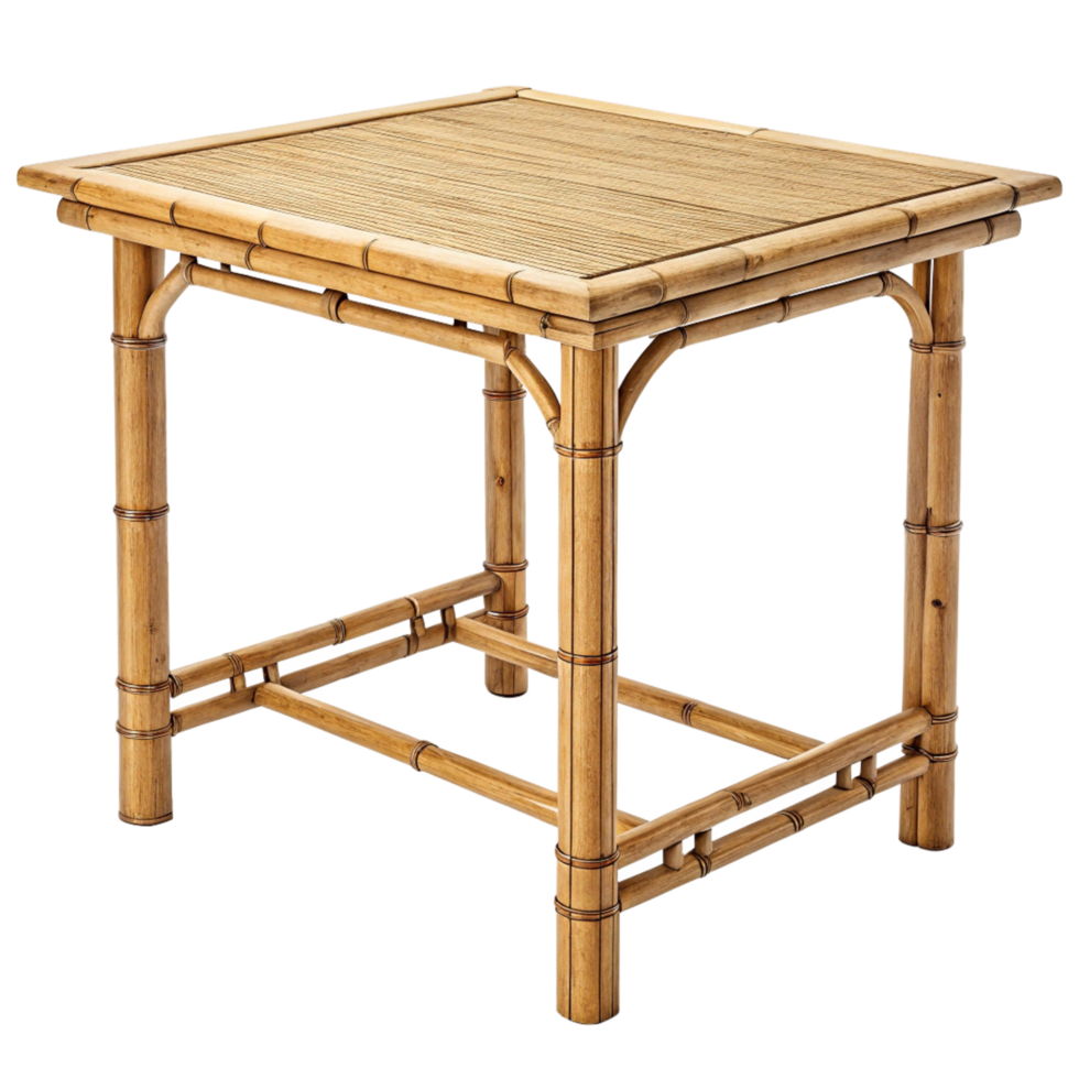 Elegant Bamboo Coffee Table with Rectangular Top and Intricate Design png