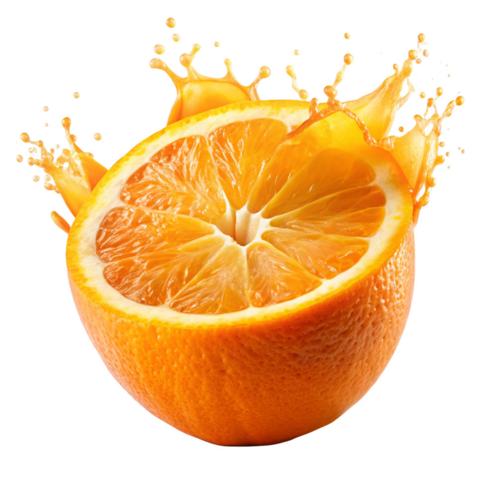 A Sliced Orange with Splashing Juice on Black Background A Vibrant and Refreshing Image png