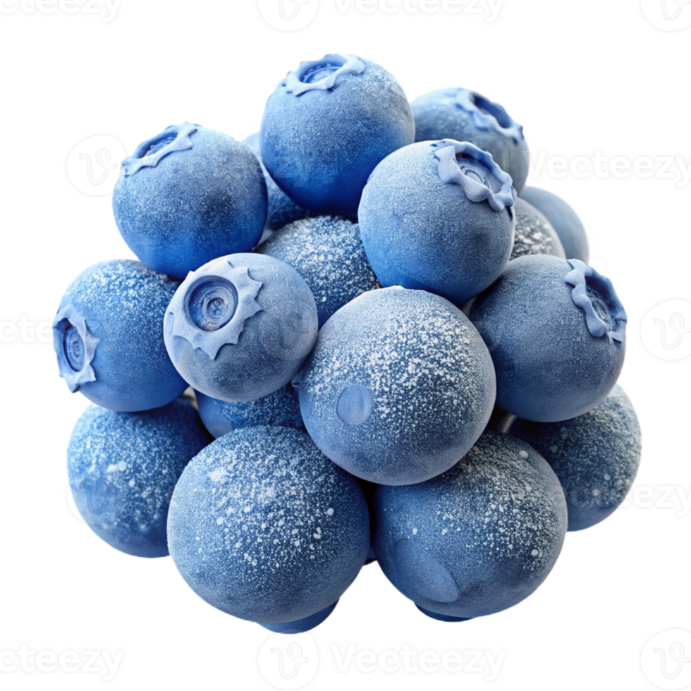 vibrant abstract A cluster of ripe blueberries covered in frost, macro photography, cool blue lighting high resolution png