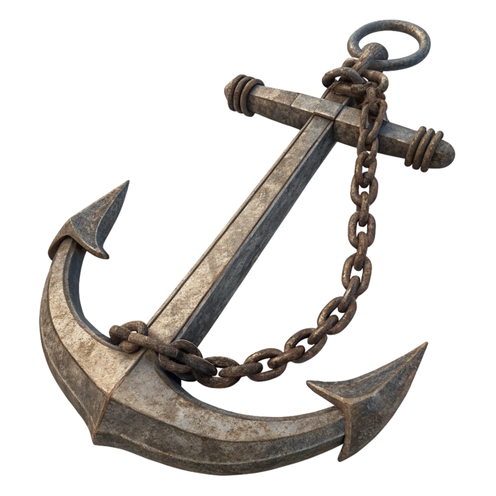 A Rusty Old Ship Anchor with Heavy Chain 3D Render png