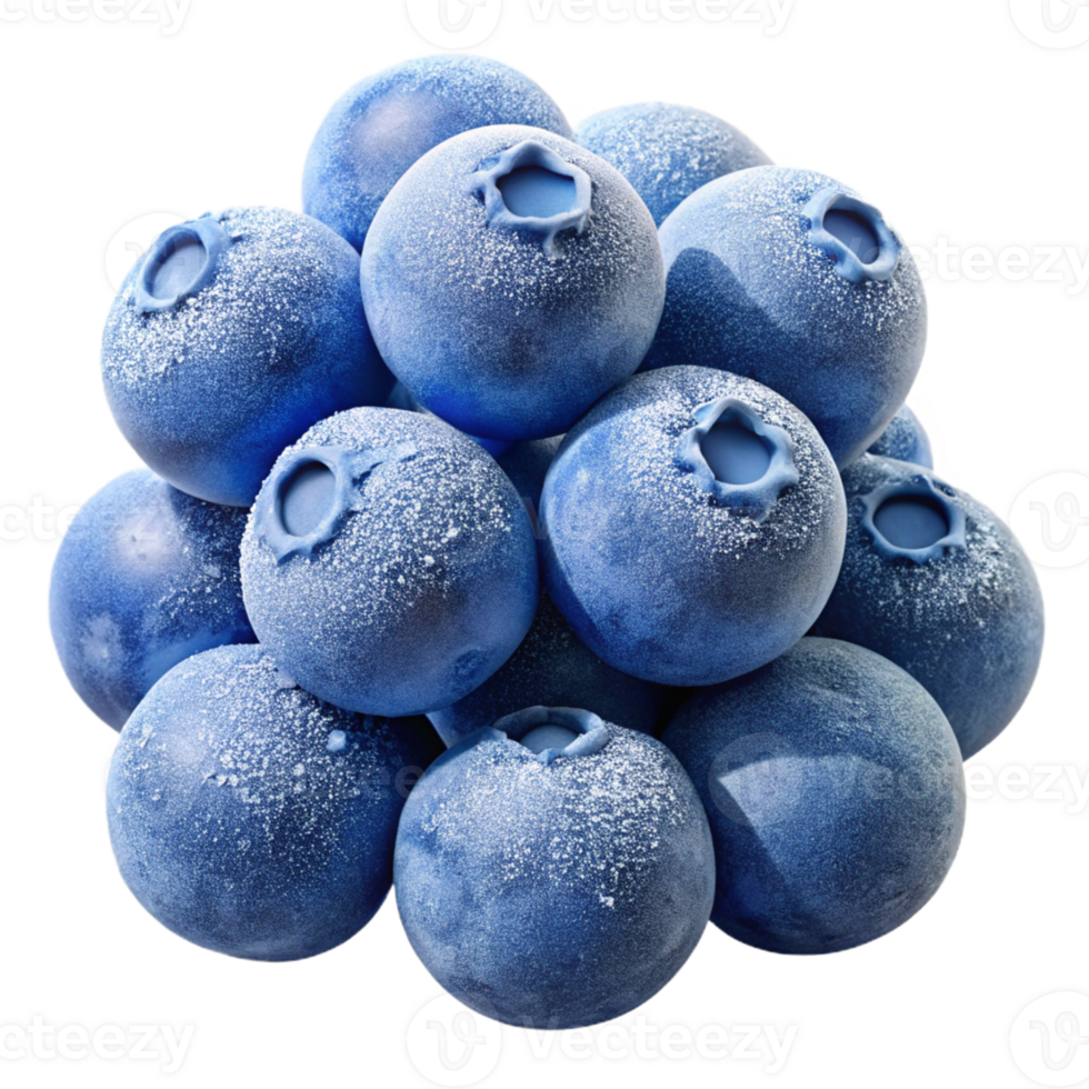 vibrant classic A cluster of ripe blueberries covered in frost, macro photography, cool blue lighting high resolution png