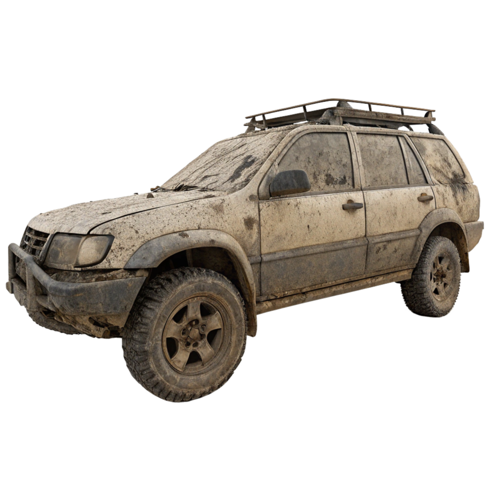 Extremely Dirty OffRoad SUV Vehicle Covered in Mud After an Adventure png