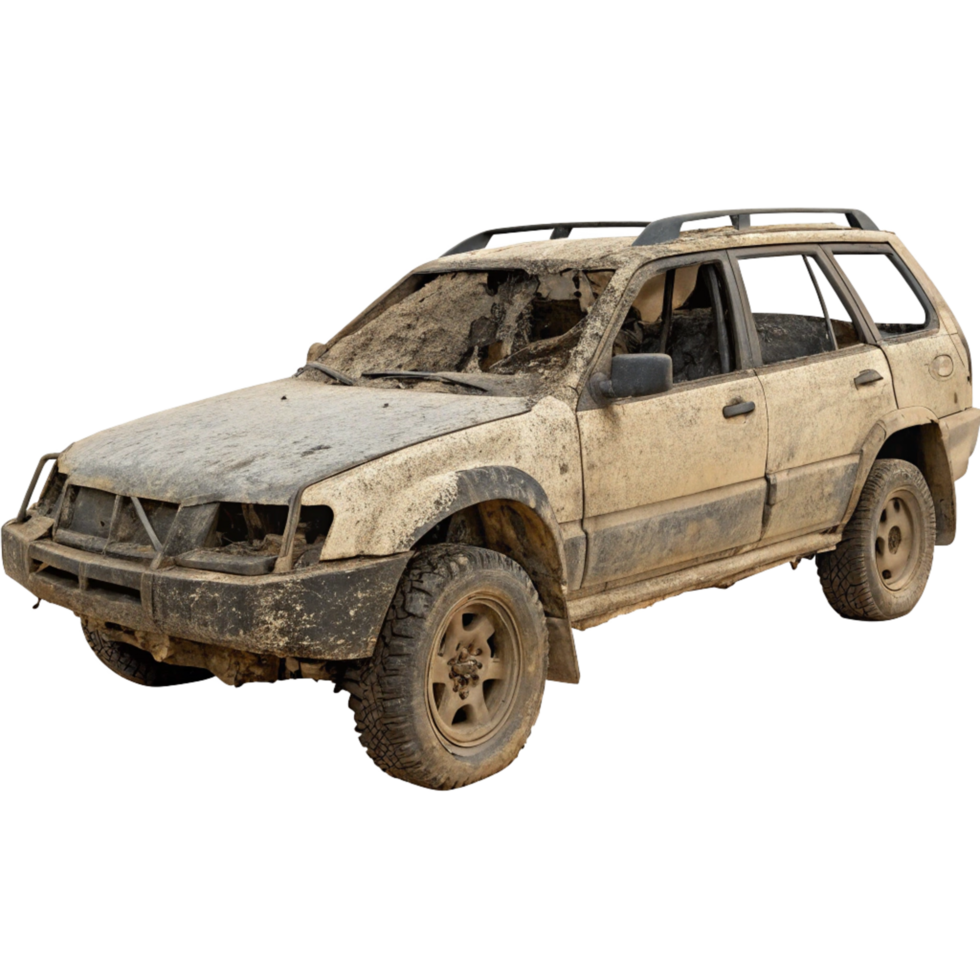 Extremely Dirty OffRoad Vehicle Covered in Mud and Dirt After an Intense Adventure png