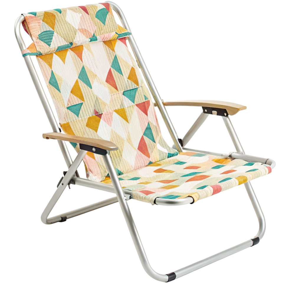 Portable Folding Aluminum Beach Chair with Geometric Patterned Fabric png
