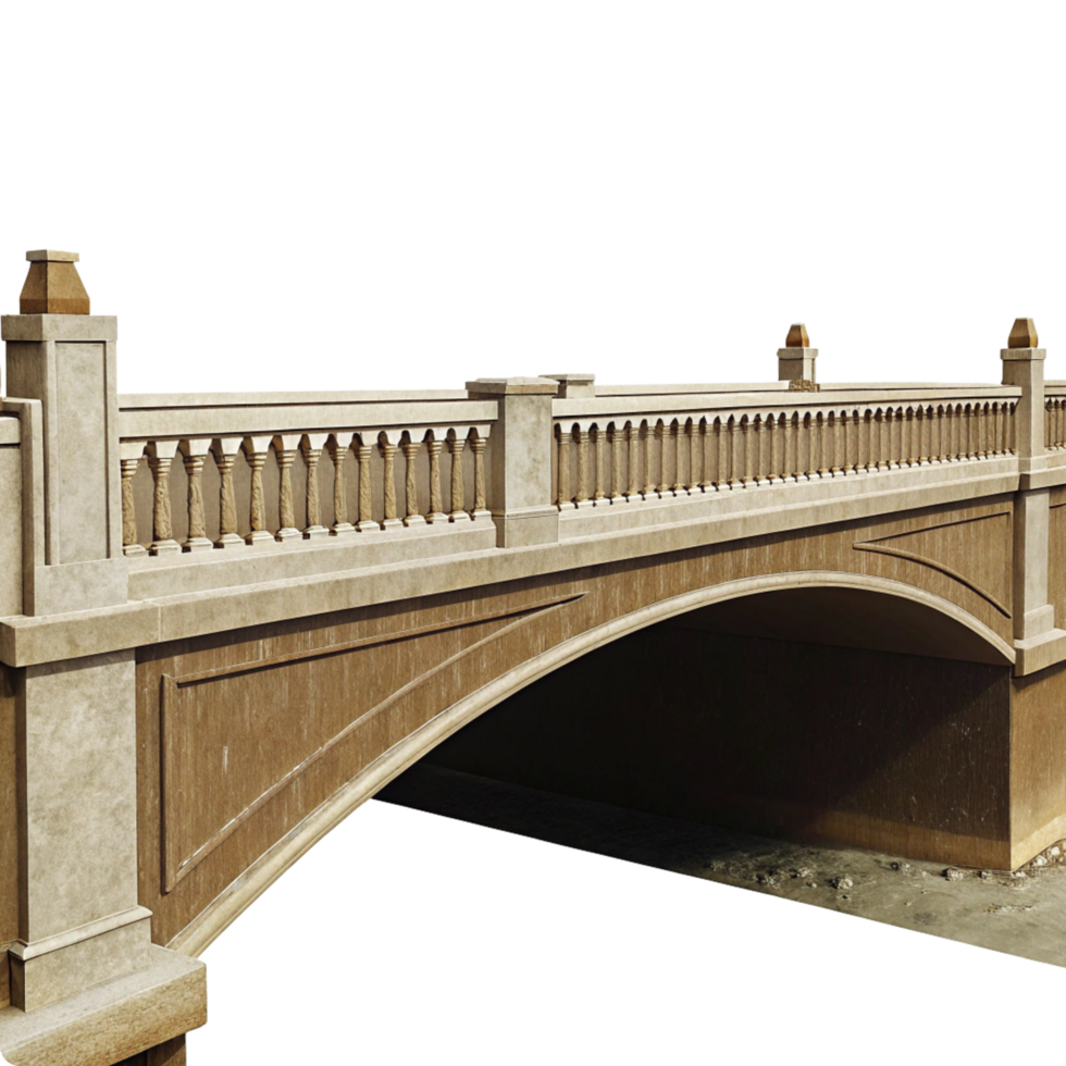 Elegant Stone Arch Bridge with Intricate Balustrade Design on Black Background png