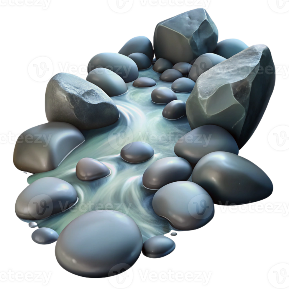 dramatic minimalist A babbling brook flowing over smooth stones, long exposure photography, ethereal lighting premium png