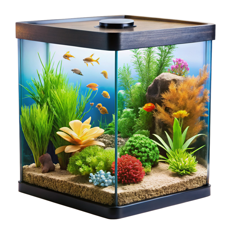 Stunning Modern Aquarium with Colorful Fish and Vibrant Artificial Plants png