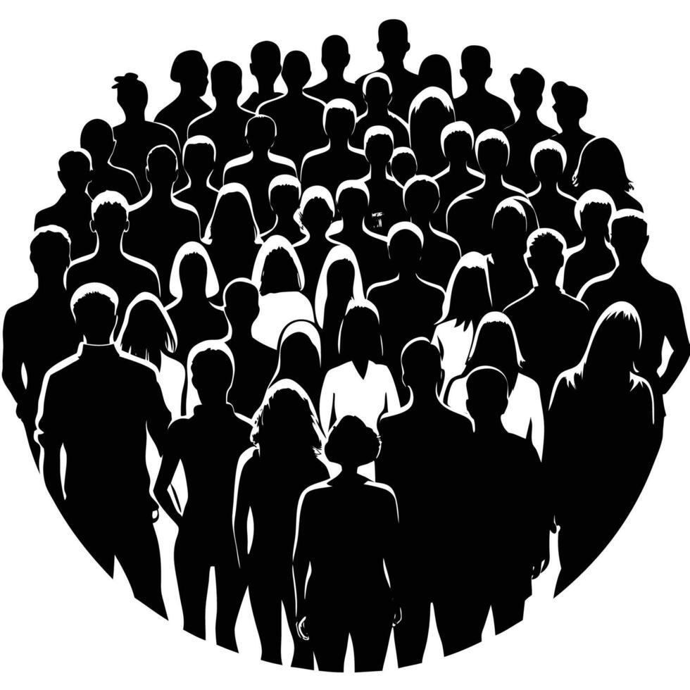 Silhouette of a Large Crowd of People Walking in a Bustling Urban Setting vector